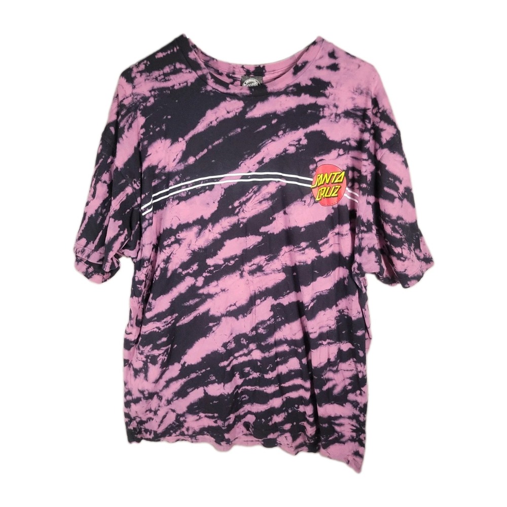 Santa Cruz Skateboards T Shirt XL Tie Dye Acid Wash Pink Black Skate Classic Dot